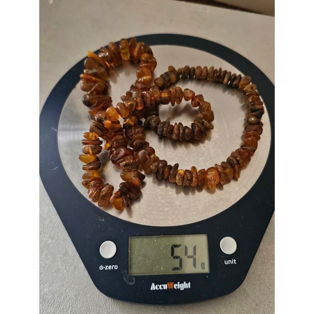 Vtg Natural Baltic Amber Necklace 54g Raw Polished Honey Cognac Chips Genuine - Picture 2 of 7